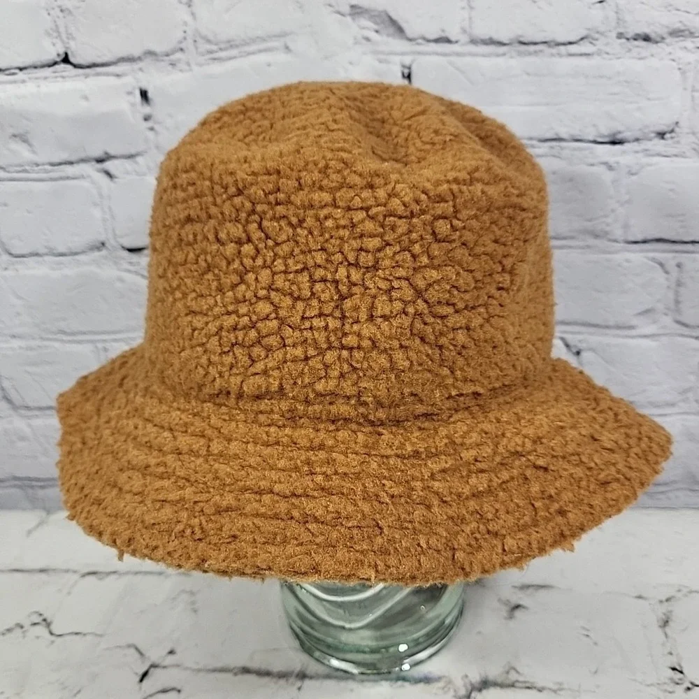 Retro Y2K Bucket Hat‎ Brown Sherpa Shag Adult One Size Hipster Skater